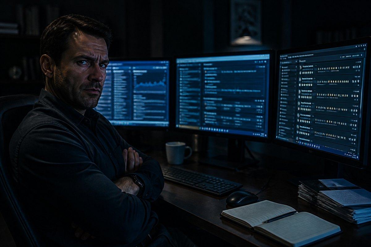 A skeptical buyer studying multiple screens.